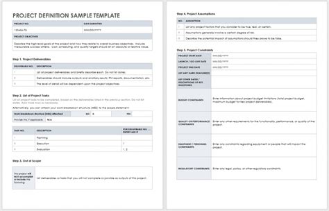 Example of Project Definition Template for projects