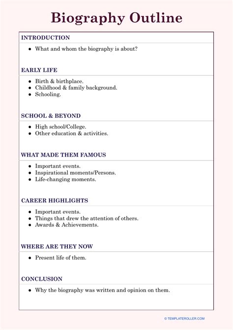 Example of a biography outline template