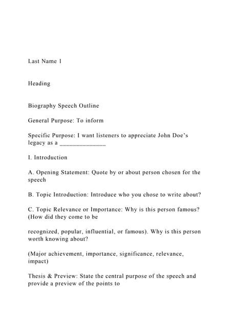 Example of a biography speech outline