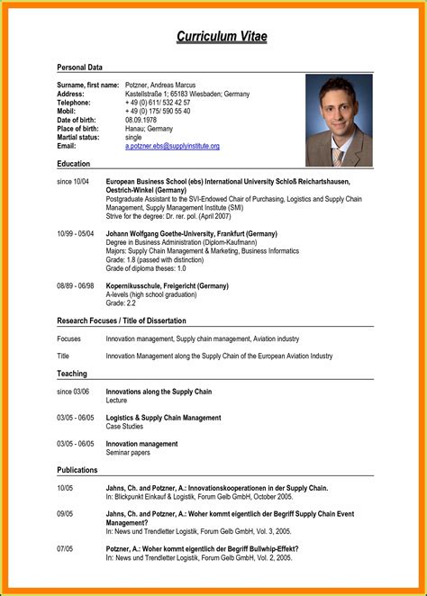 Example of curriculum vitae