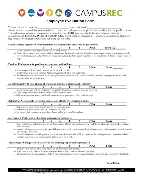 Example of employee evaluation forms