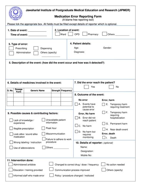 Example of medication error report form