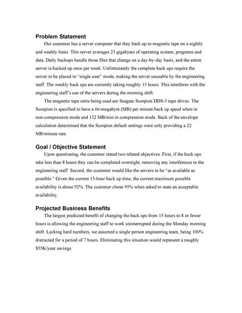 Example of problem statement in report