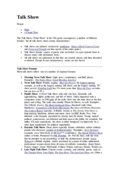 Example of script in talk show