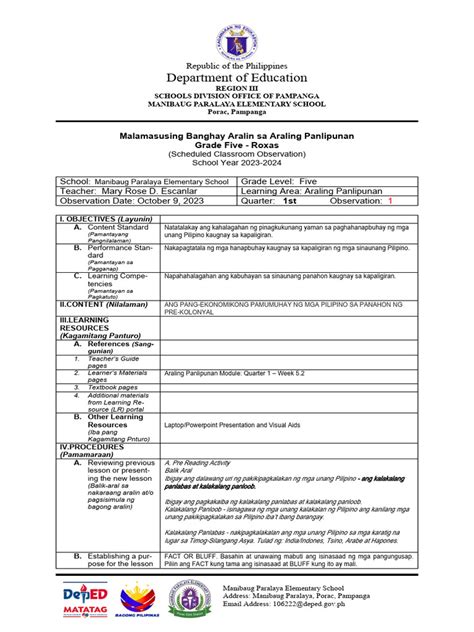 Example of semi detailed lesson plan in araling panlipunan.  This document con...