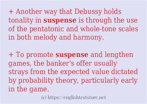Example of suspense sentence.  Examples of 'suspense' in a sentence Examples from Collins d...