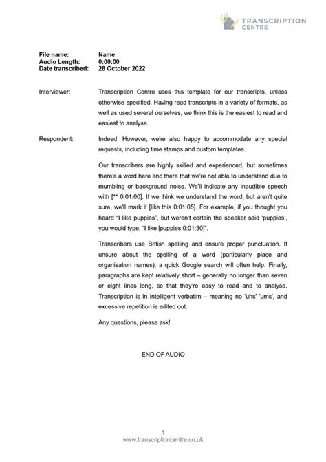 Example transcript templates Transcription Centre