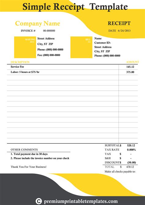 Examples Receipt Template