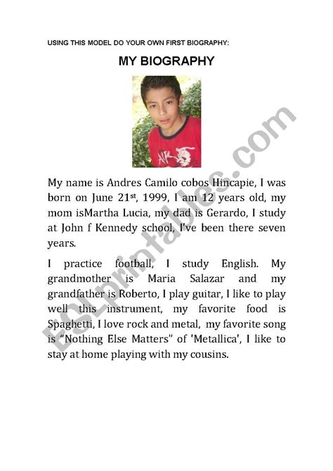 Examples of level 5 biography writing examples for students