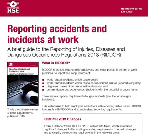 Examples of reportable incidents - RIDDOR - HSE