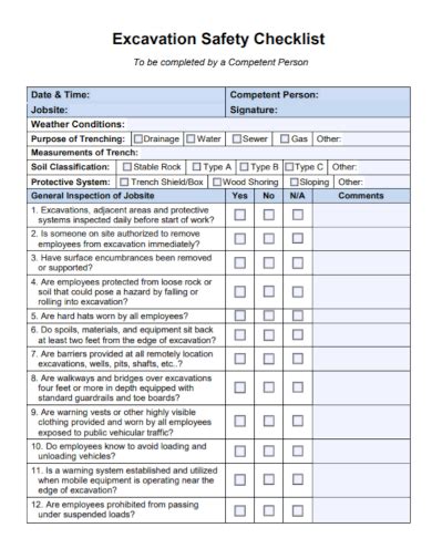 Excavation Checklist
