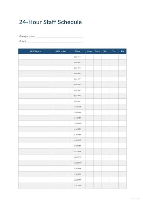 Excel 24 Hour Schedule Template Addictionary