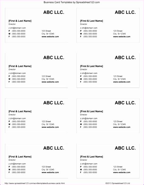 Excel Business Card Template Addictionary