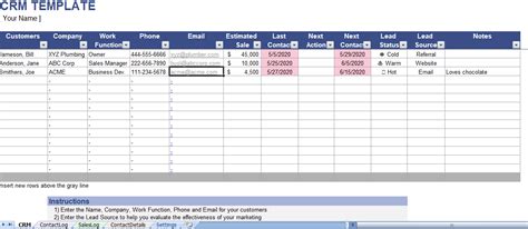Excel CRM Template Customer Relationship Management Tool