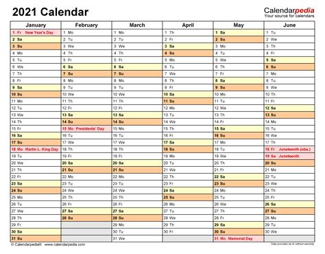 Excel Calendar Template 2021