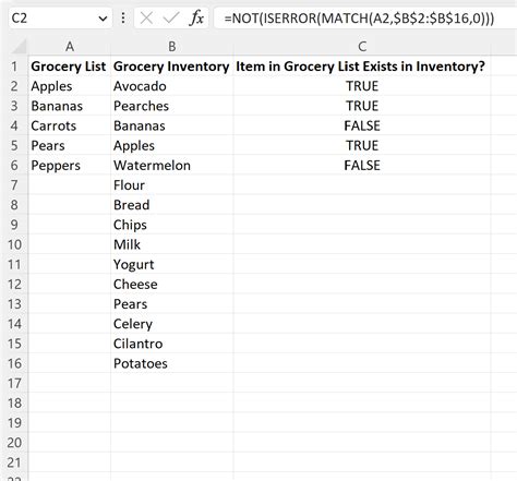 Excel Check if One Column Value Exists in Another Column