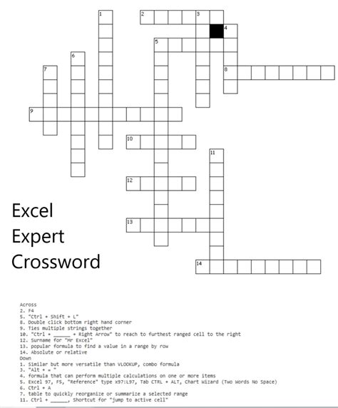 Excel Expert Crossword Puzzle to Excel Shortcut!