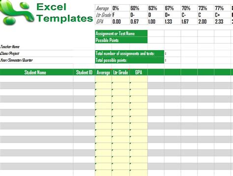 Excel Gradebook Template For Students Excel Templates