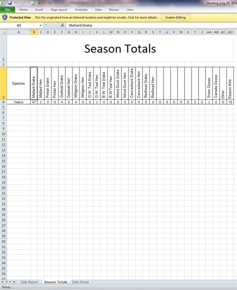 Excel Hunting Log Duck Hunting Forum
