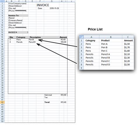 Excel Invoice Template With Drop Down List
