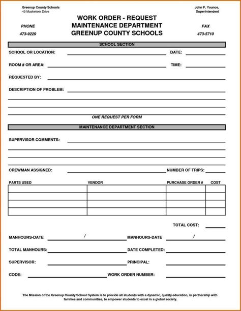 Excel Maintenance Request Form Template Maintenance Work Order