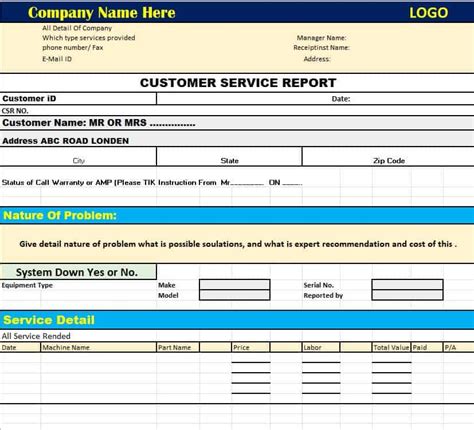 Excel Maintenance Service Report Format 2