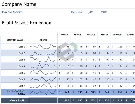 Excel Profit and Loss Projection Template Software