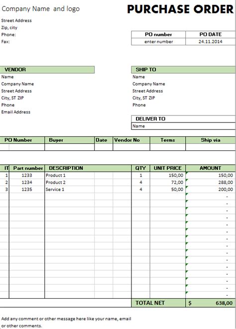 Excel Purchase Order Template Free