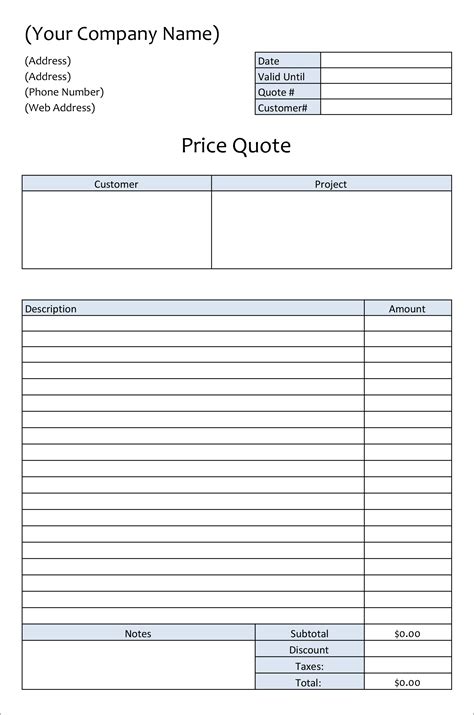Excel Quotation Template Spreadsheets For Small Business Collection