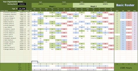 Excel Roster Template Collection