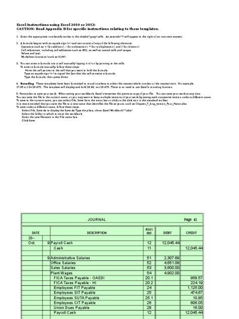 Excel Template Chapter 7 Payroll Project Short Version 1 Debits And