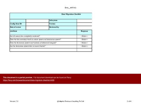 Excel Template Data Migration Checklist (Excel template XLS) Flevy