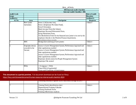 Excel Template Human Resource Internal Audit Checklist (Excel template