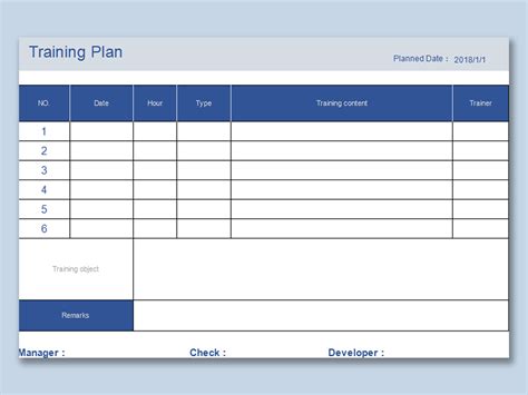 Excel Training Plan Template