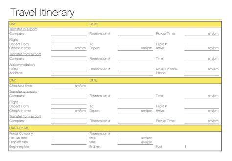 Excel Trip Itinerary Travel Itinerary Template