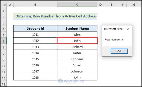 Excel Vba Row Number Of Selected Cell