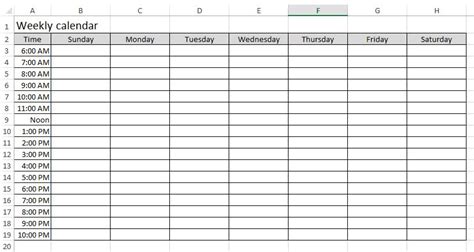 Excel Weekly Calendar