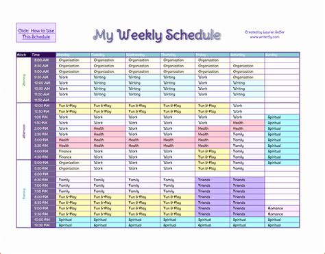 Excel Weekly Schedule Template Digital Learning Commons