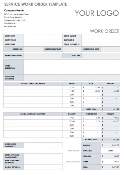 Excel Work Order Template Collection