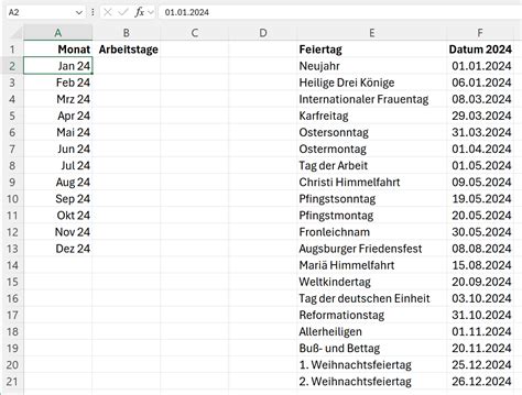 Excel arbeitstage im monat berechnen