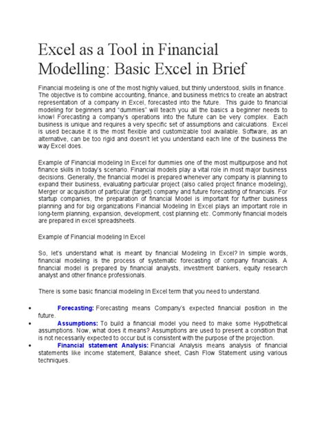 Excel as a Tool in Financial Modelling Basic Excel in Brief