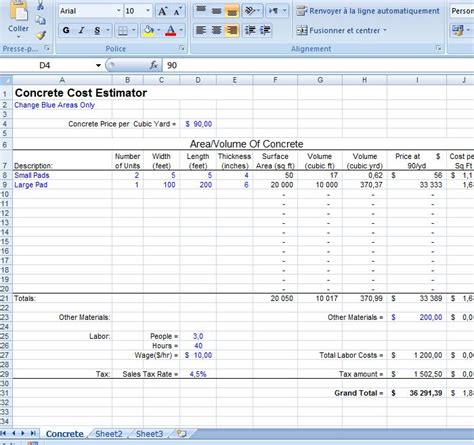 Excel concrete cost estimator Civil engineering program
