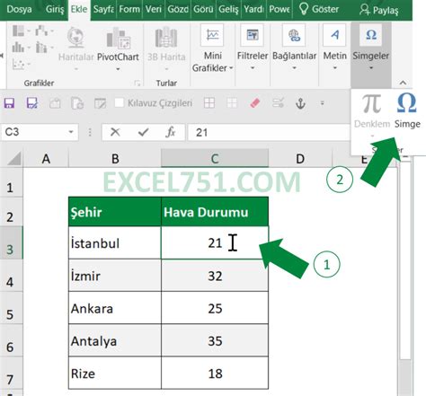 Excel de derece işareti nasıl yapılır