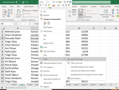 Excel de sıralama nasıl yapılır