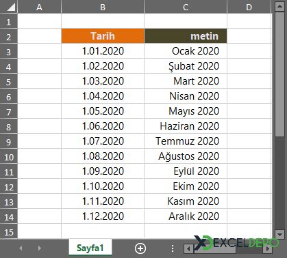 Excel de tarihi sayıya çevirme