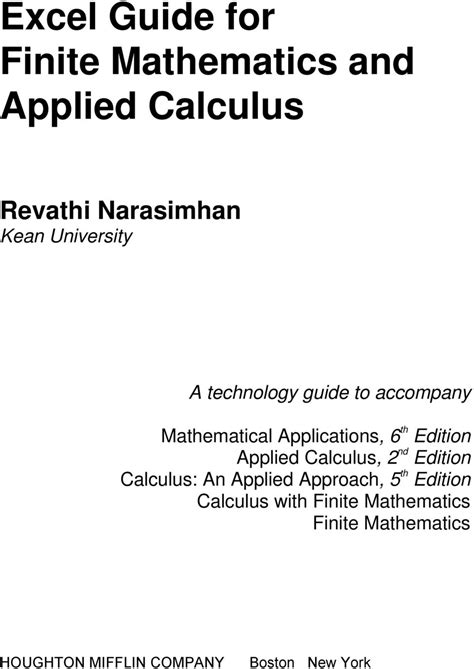 Excel guide for finite math and applied calculus by revathi narasimhan. - Libros fernandez editores primaria 4 grado.