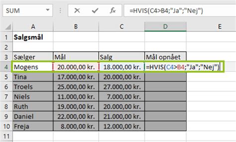 Excel hvis funktion