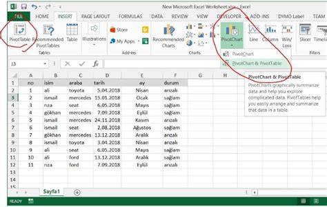 Excel pivot table oluşturma