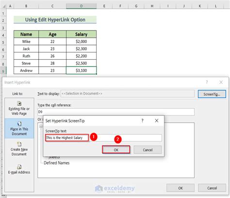 Excel tooltip on image.  Type the text for the ScreenTip, and then click OK. ...