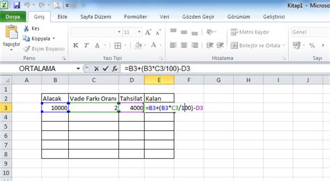 Excel toplama çıkarma formülü